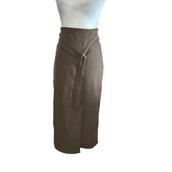 High-Waisted Faux Wrap Midi Skirt D-Ring Belt Dark Academia Office Siren W 26 - Picture 1 of 13